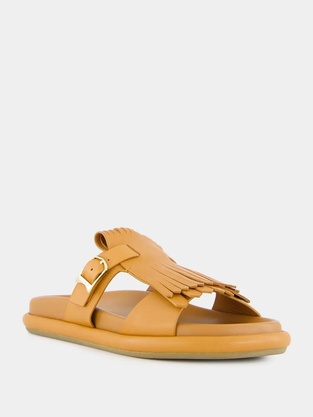 Light Brown Dahlia Flat Leather Sandals
