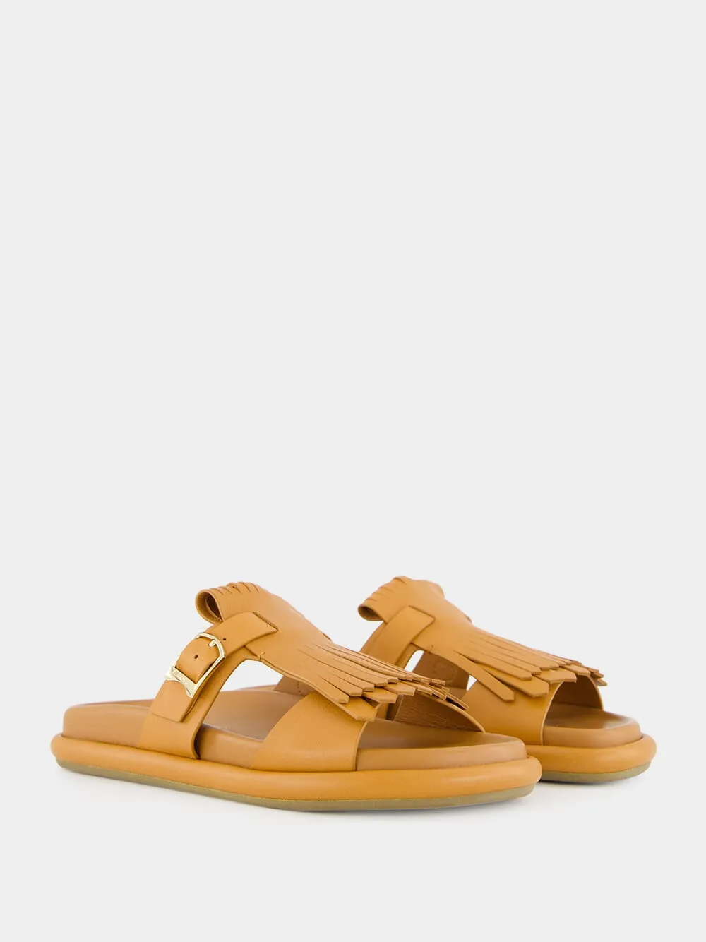 Light Brown Dahlia Flat Leather Sandals