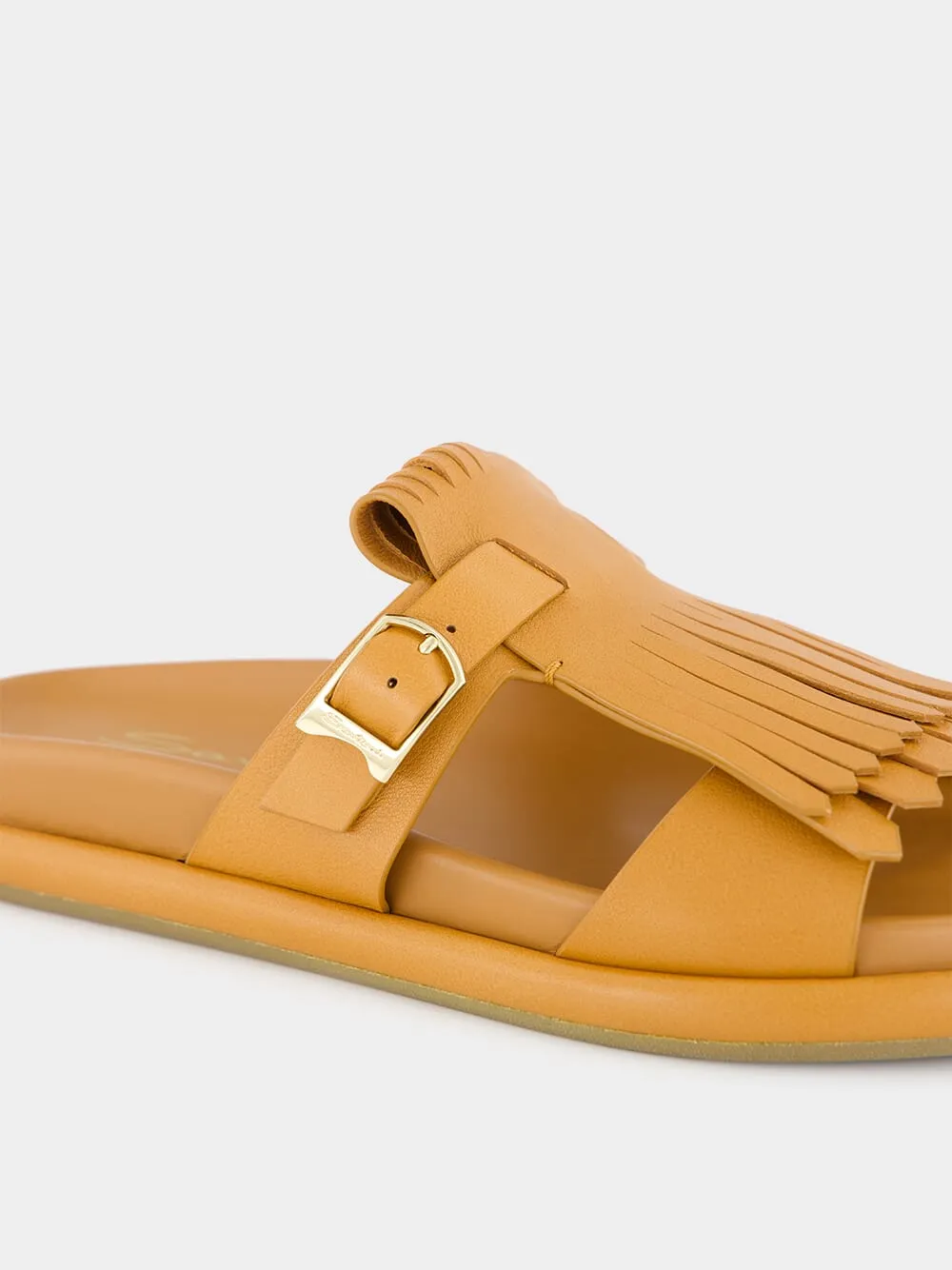 Light Brown Dahlia Flat Leather Sandals
