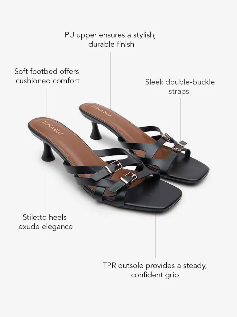 LUNA BLU Black Multi-Strap Heel Sandals
