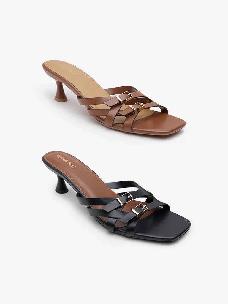 LUNA BLU Black Multi-Strap Heel Sandals