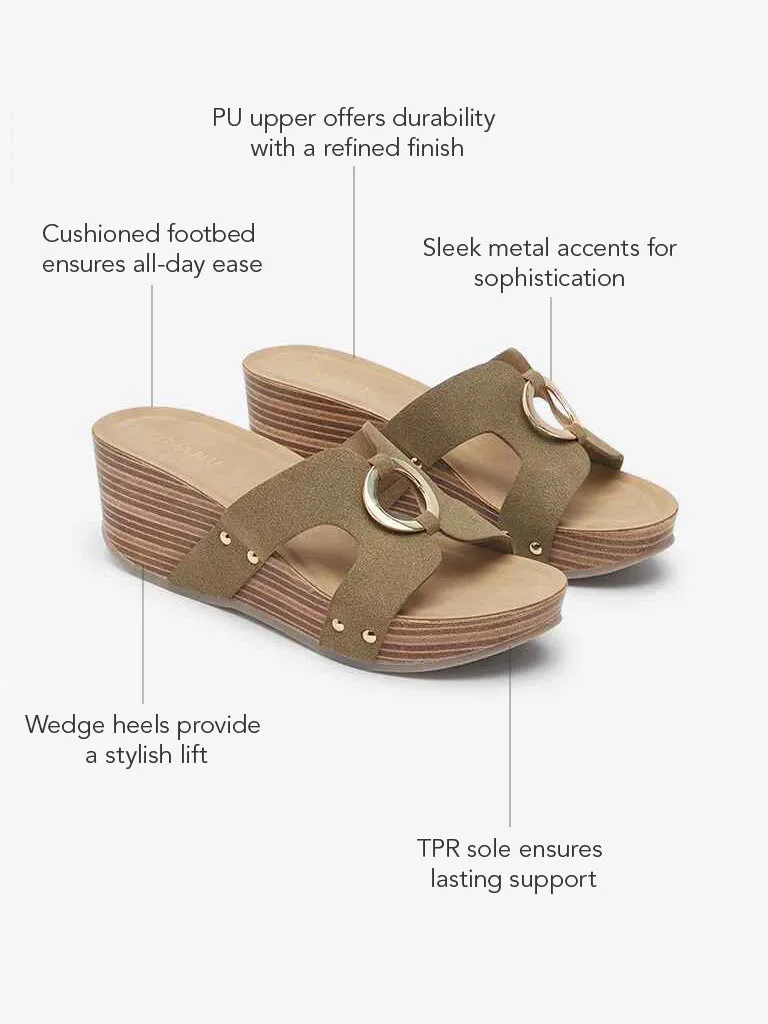 LUNA BLU Olive Metal-Detailed Wedge Heel Sandals