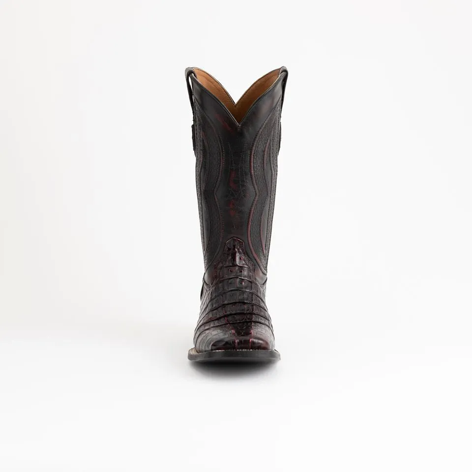 Men's Ferrini Dakota Caiman Hornback Boots Handcrafted Black Cherry
