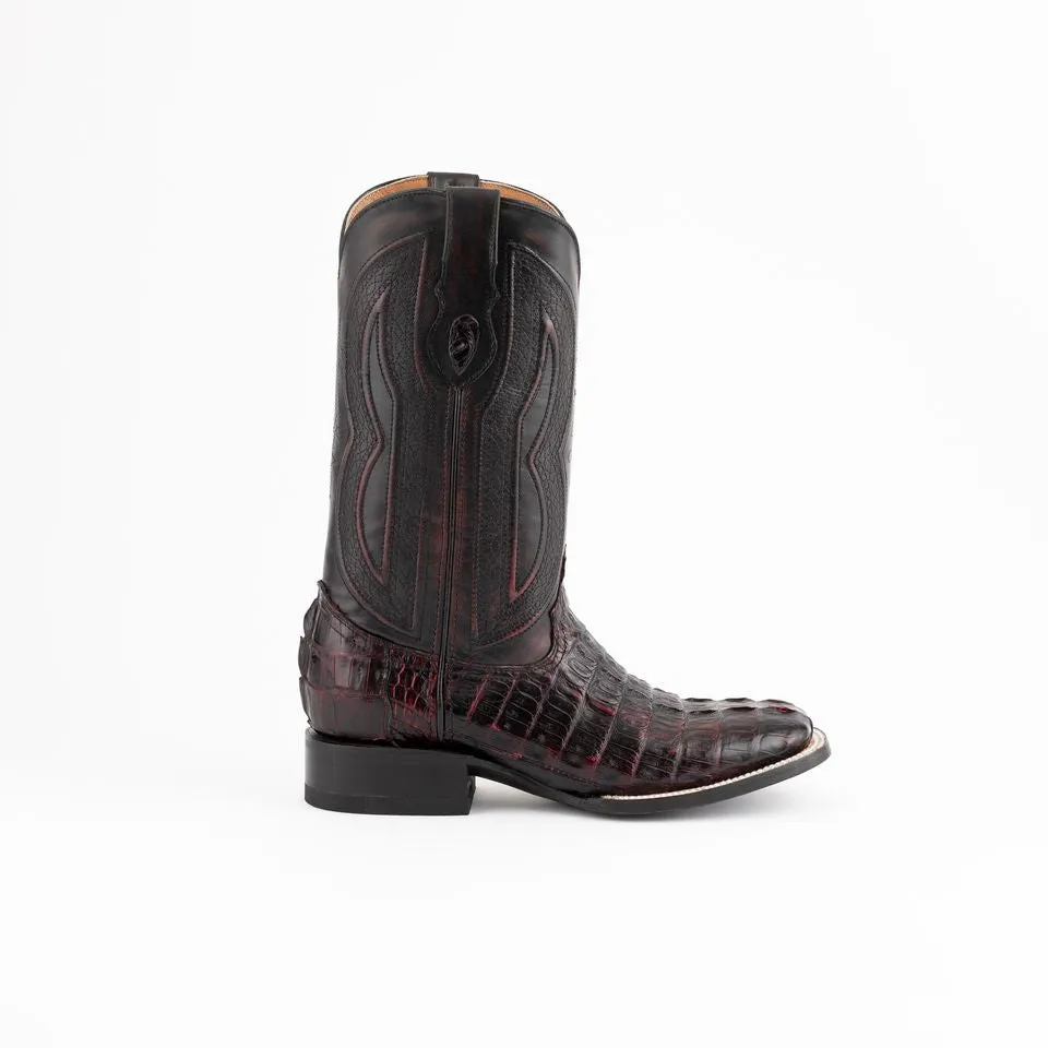 Men's Ferrini Dakota Caiman Hornback Boots Handcrafted Black Cherry