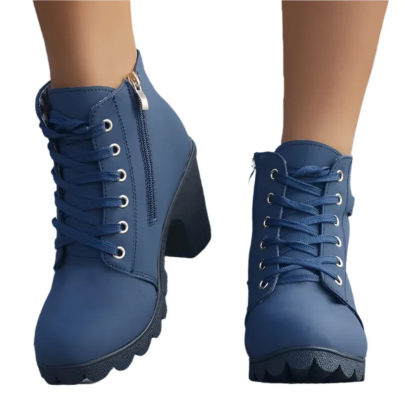 Mia | Platform Lace-Up Ankle Boots with Heel