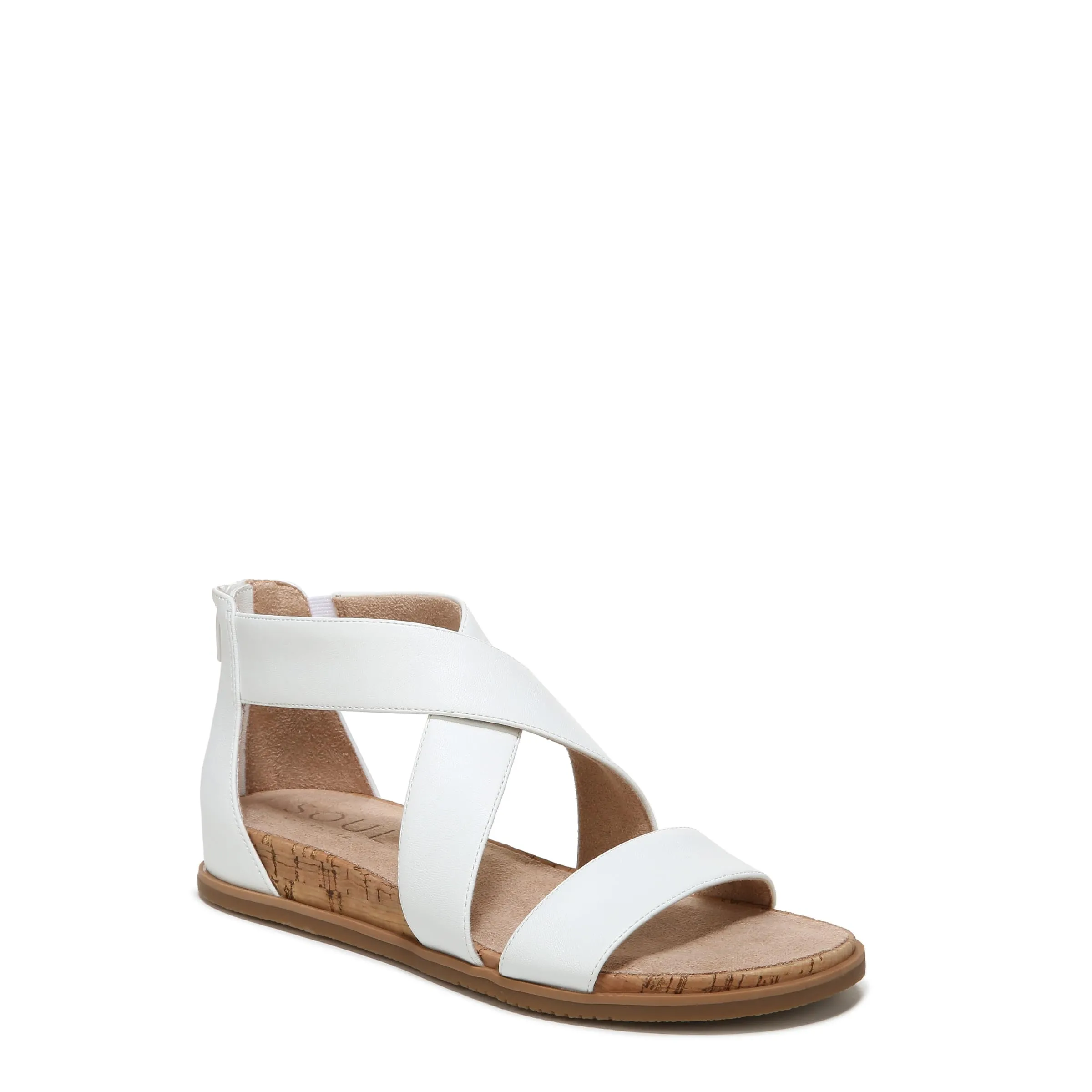 Naturalizer SOUL Womens Cindi Strappy Flat Sandals White Smooth 6 M