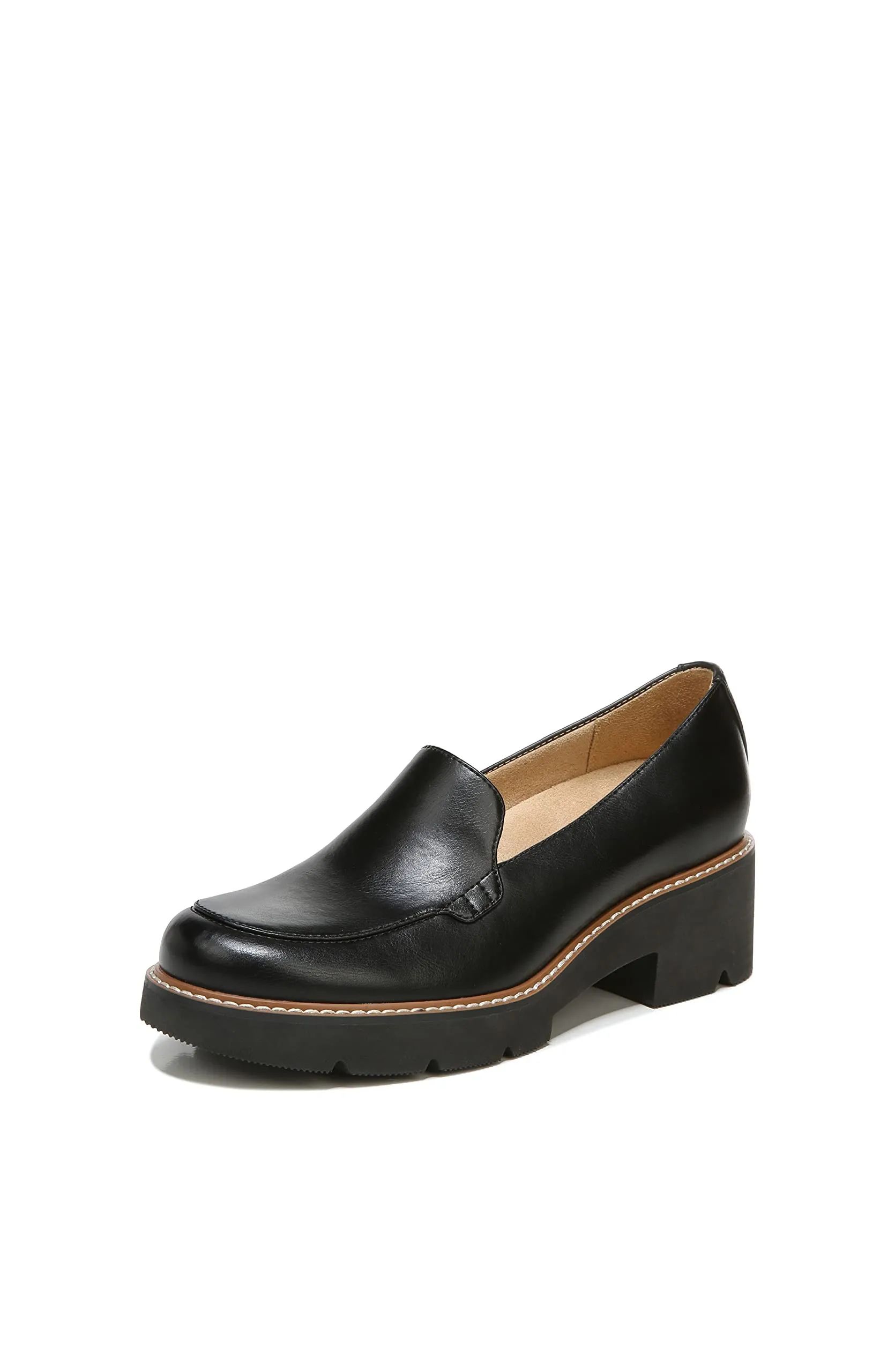 Naturalizer Womens Cabaret Slip On Lightweight Lug Heeled Loafer, Black Smooth, 7 M