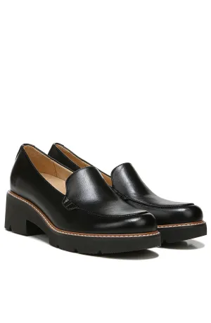 Naturalizer Womens Cabaret Slip On Lightweight Lug Heeled Loafer, Black Smooth, 7 M