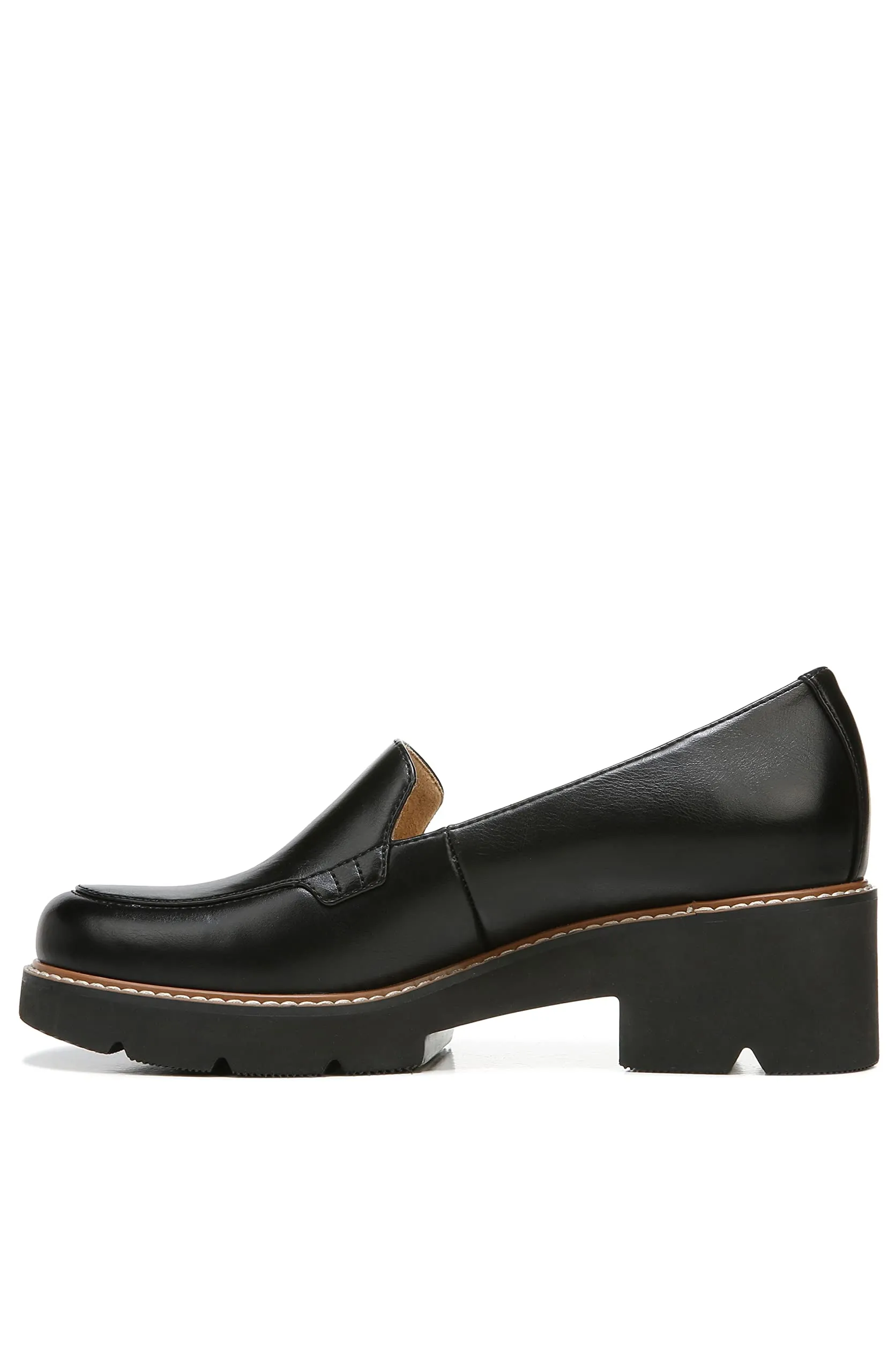 Naturalizer Womens Cabaret Slip On Lightweight Lug Heeled Loafer, Black Smooth, 7 M