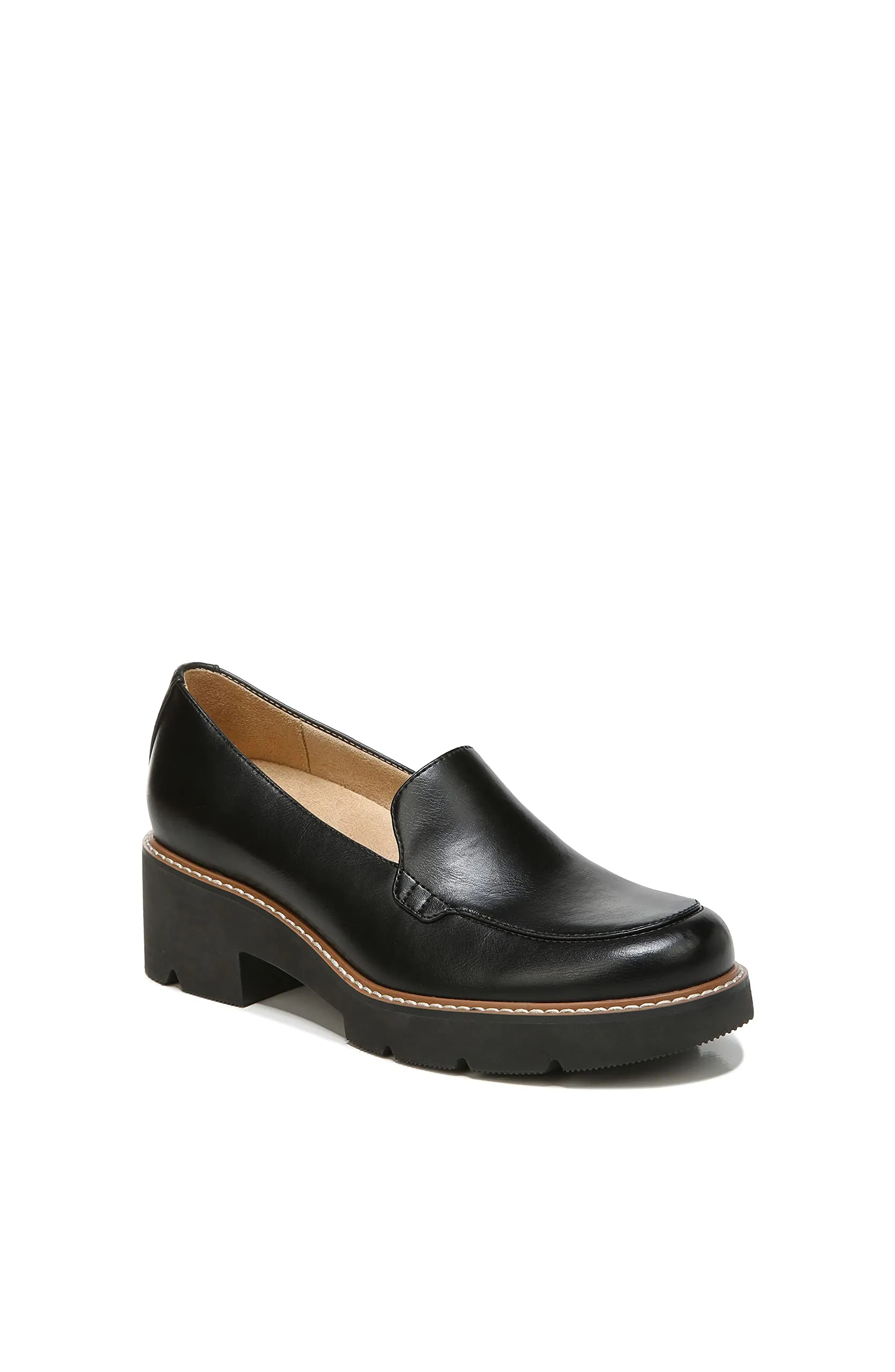 Naturalizer Womens Cabaret Slip On Lightweight Lug Heeled Loafer, Black Smooth, 7 M