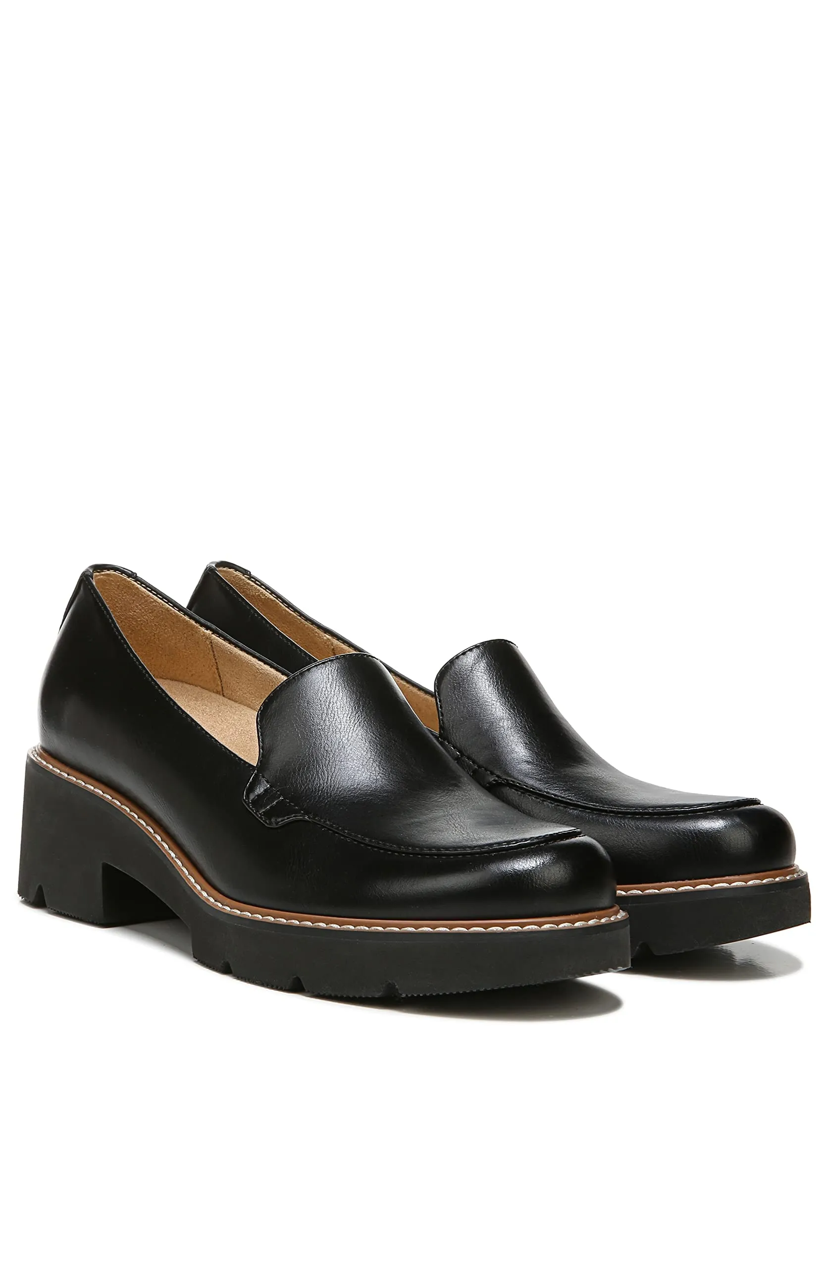 Naturalizer Womens Cabaret Slip On Lightweight Lug Heeled Loafer, Black Smooth, 7 M