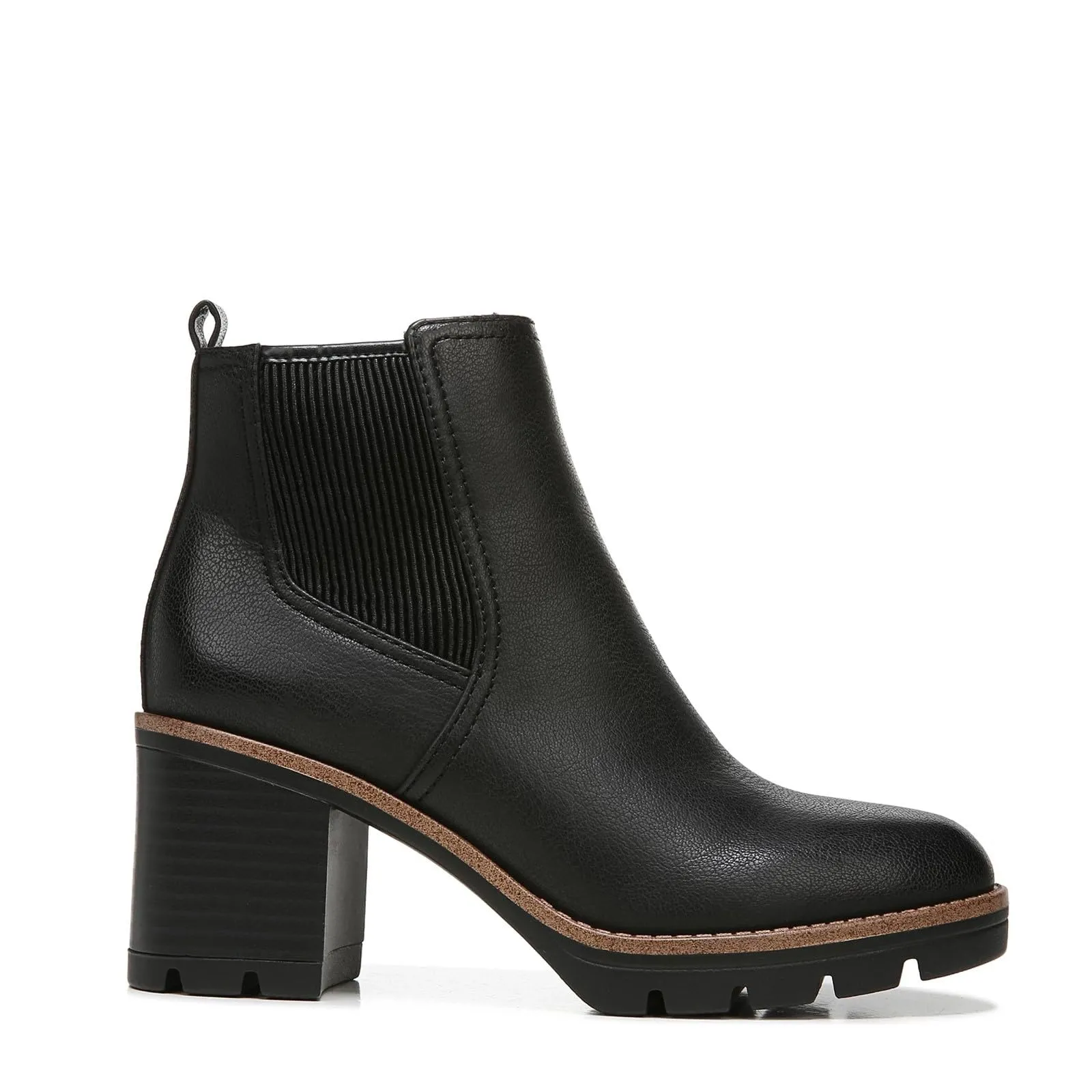 Naturalizer Womens Madalynn Gore Lug Sole Heeled Ankle Bootie Black Smooth 8.5 W