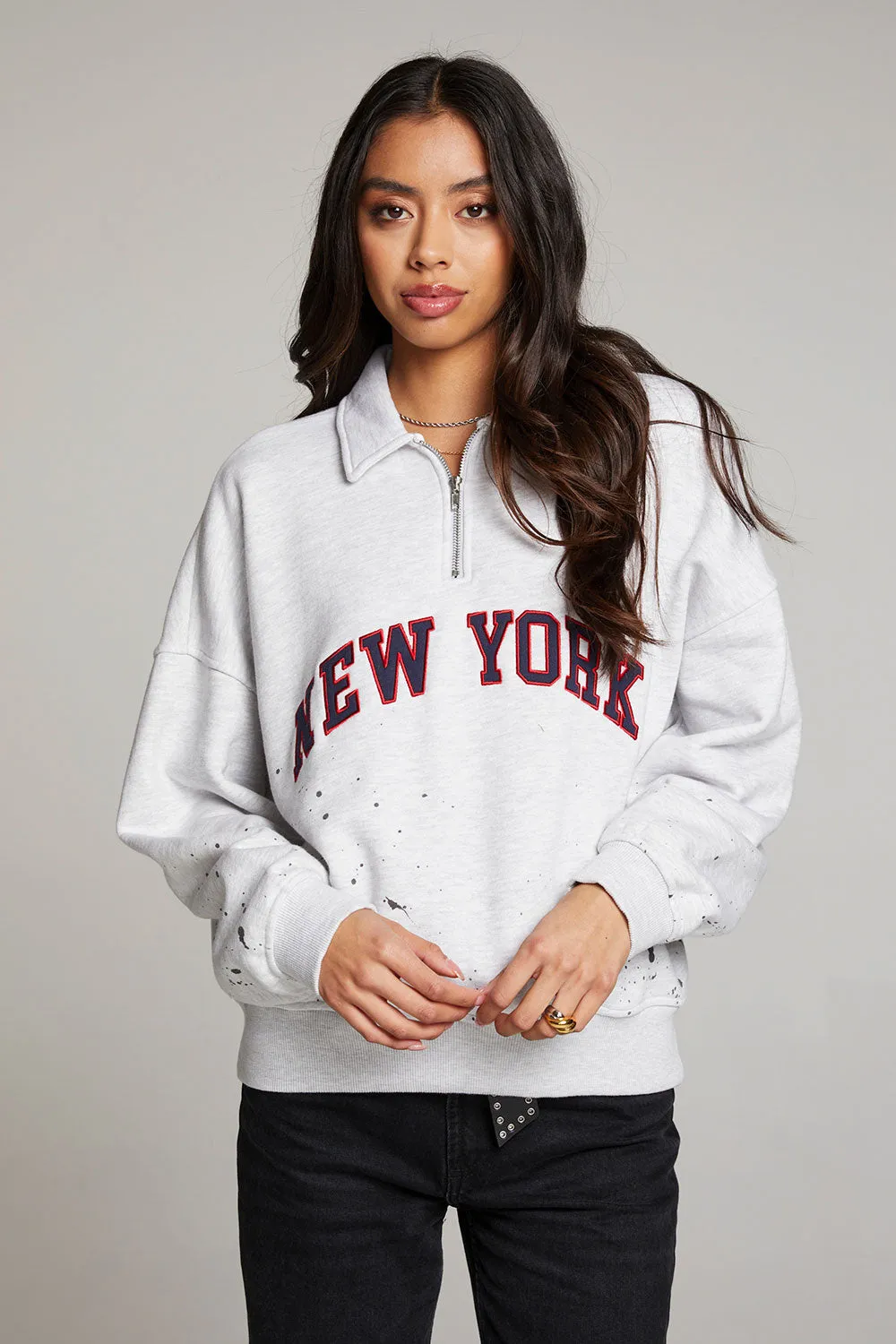 New York Splatter Paint Half Zip Long Sleeve