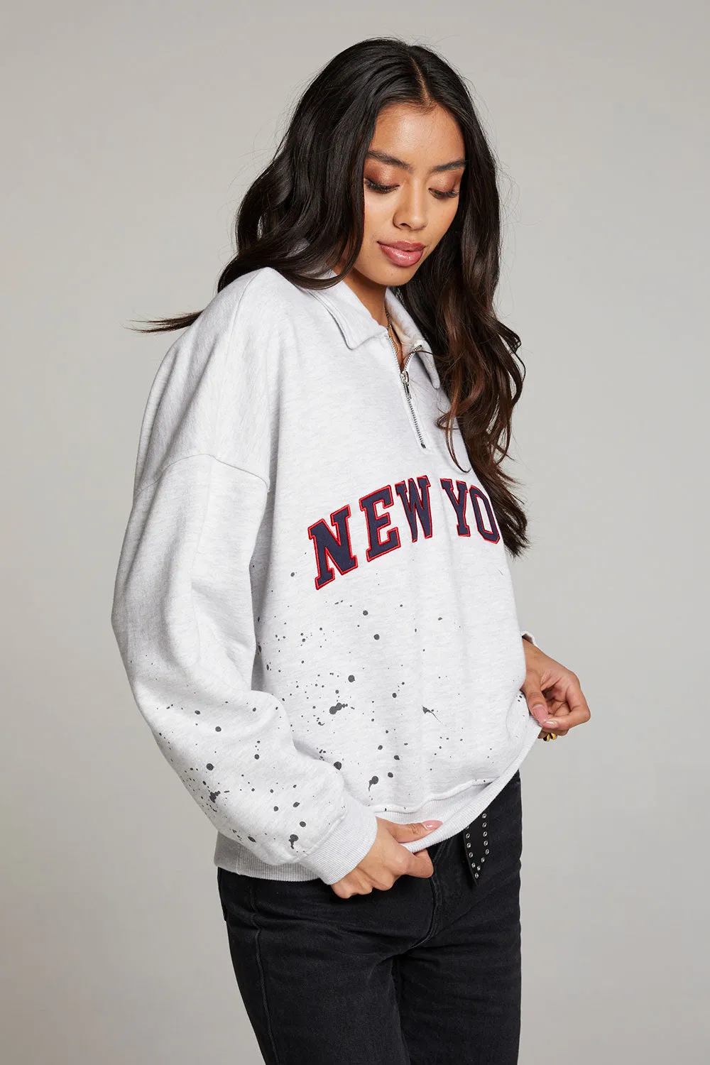 New York Splatter Paint Half Zip Long Sleeve