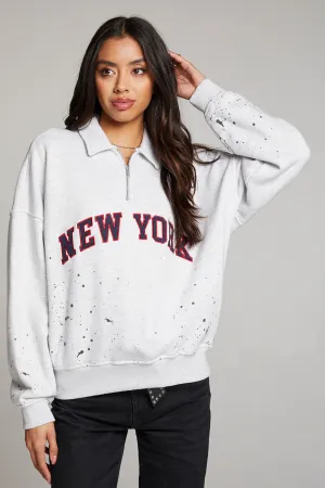 New York Splatter Paint Half Zip Long Sleeve