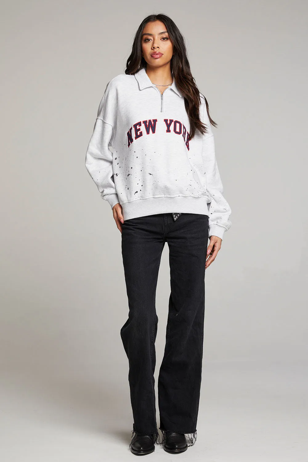 New York Splatter Paint Half Zip Long Sleeve