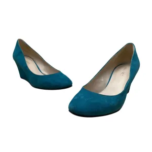 Nine West Women's Teal Suede Leather Closed-Toe Wedge Nwispy Heels Shoes Sz 7.5M