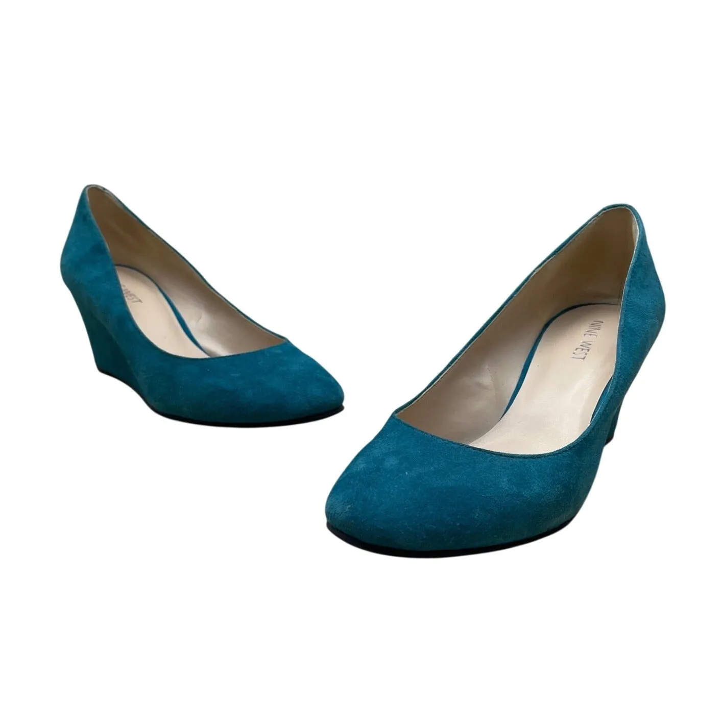 Nine West Women's Teal Suede Leather Closed-Toe Wedge Nwispy Heels Shoes Sz 7.5M