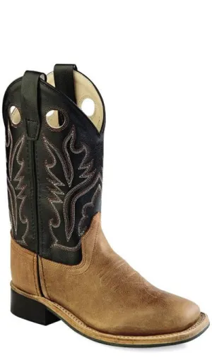 Old West Light Brown Childrens Boys Carona Leather Sq Toe Cowboy Boots 1 D