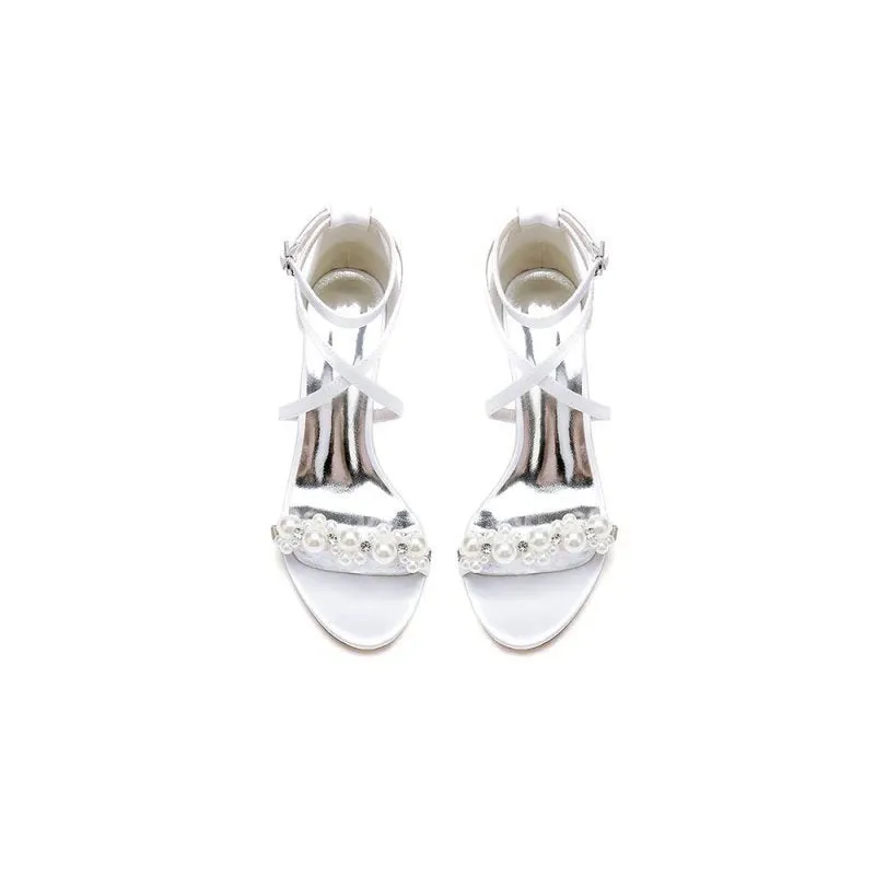 Open Toe Beaded Cross Strap High Heels