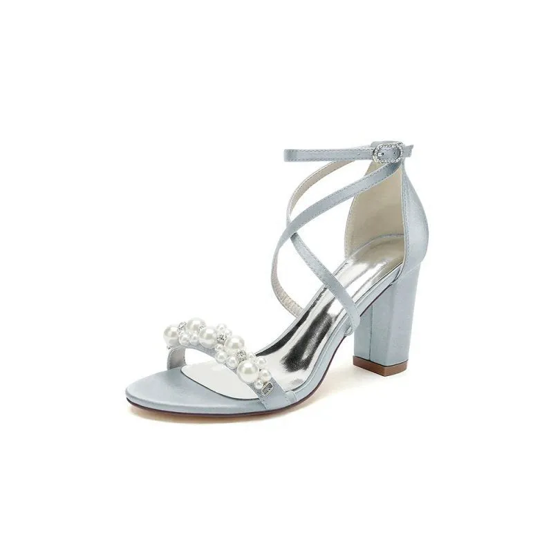 Open Toe Beaded Cross Strap High Heels