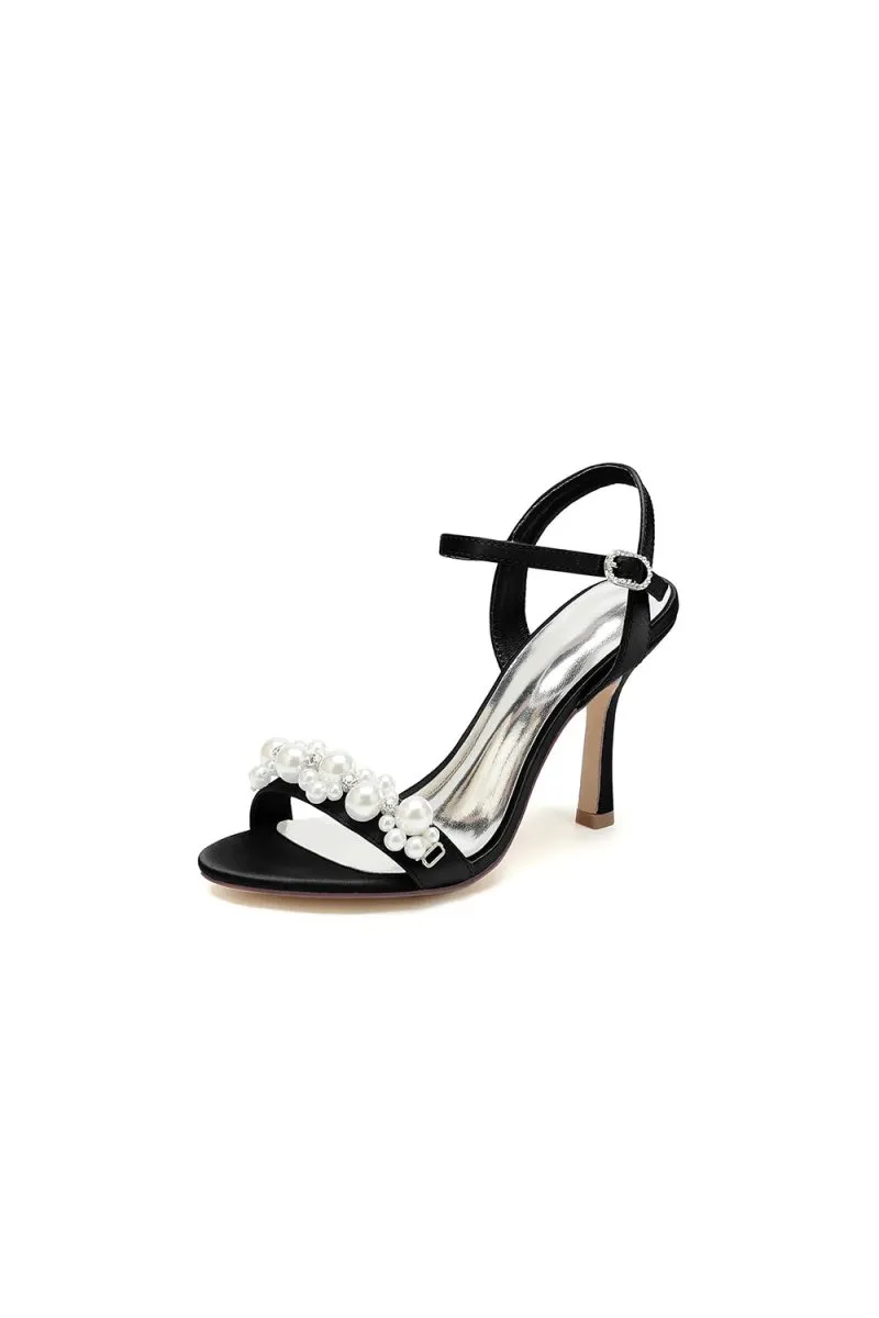 Open Toe Pearl Stiletto Heels