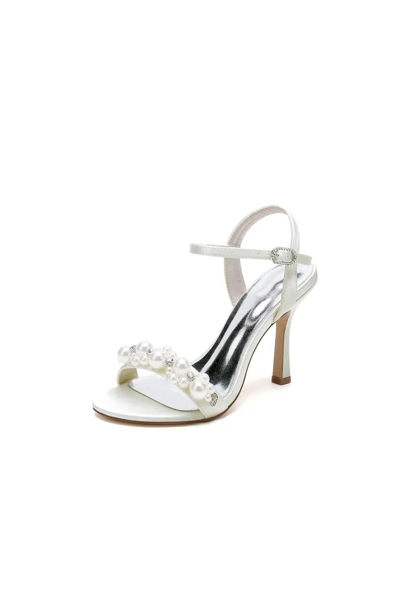 Open Toe Pearl Stiletto Heels