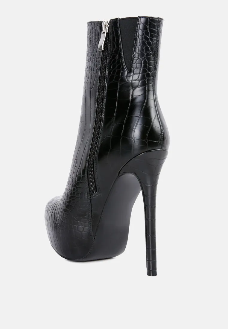 Orion High Heeled Croc Ankle Boot By Ruw