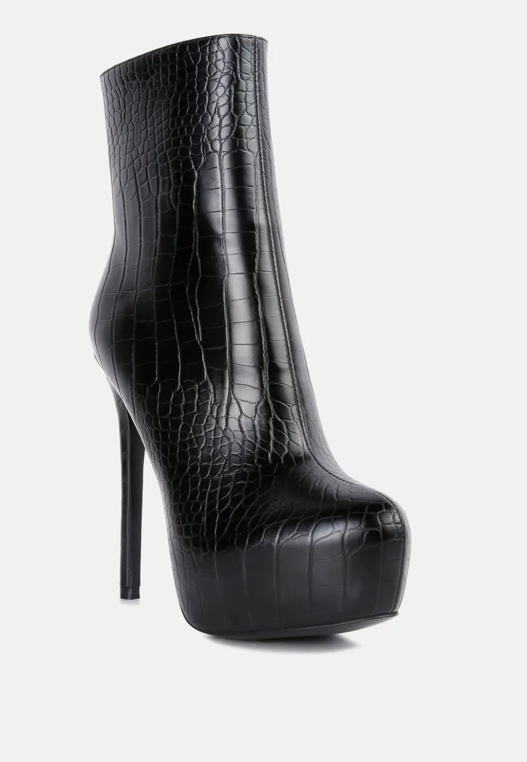 Orion High Heeled Croc Ankle Boot By Ruw