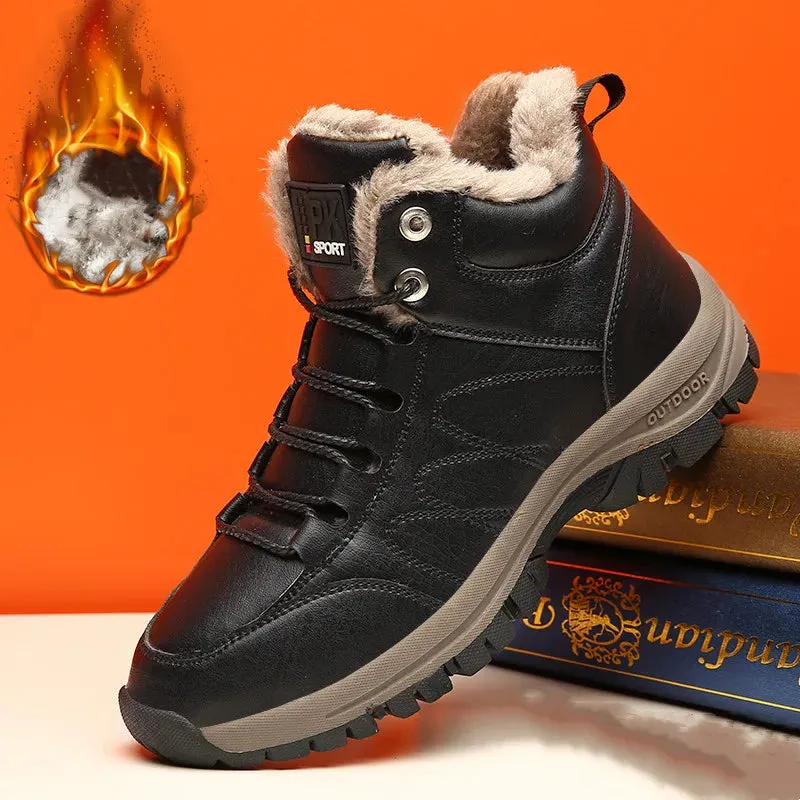 Plush warm men's boots leather