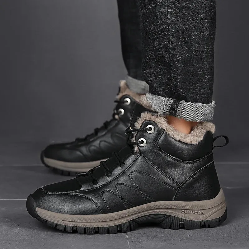 Plush warm men's boots leather