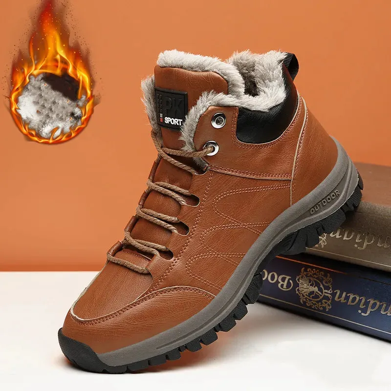Plush warm men's boots leather