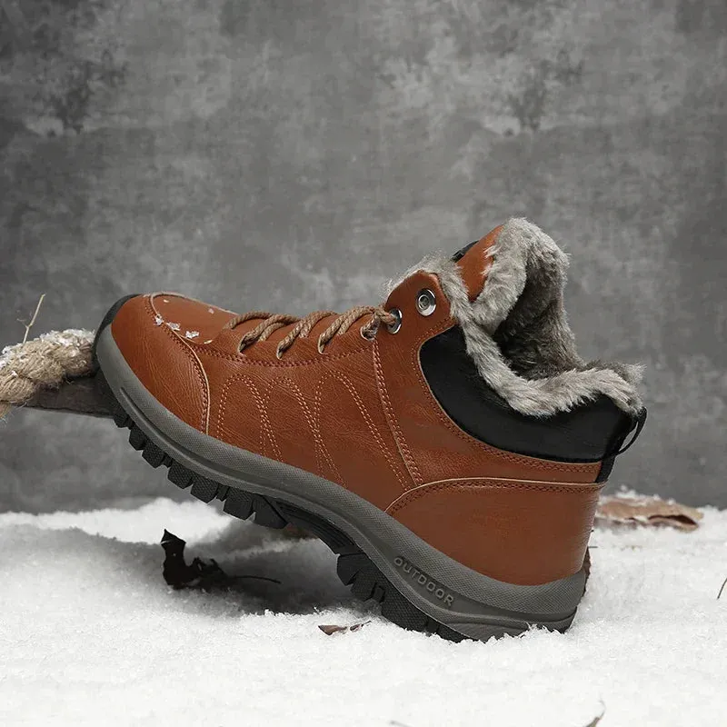 Plush warm men's boots leather