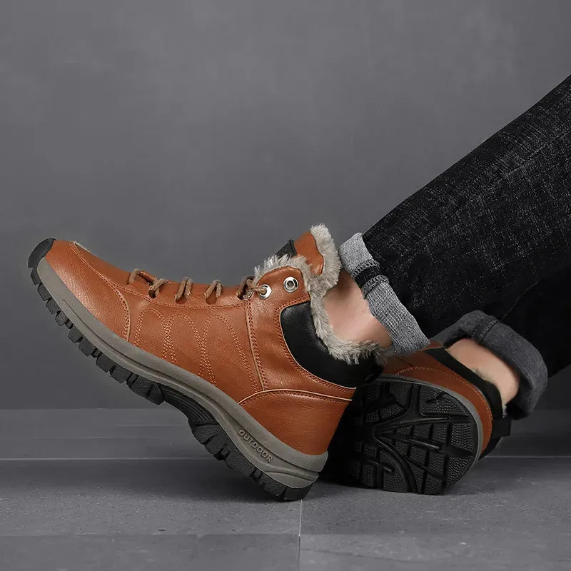 Plush warm men's boots leather