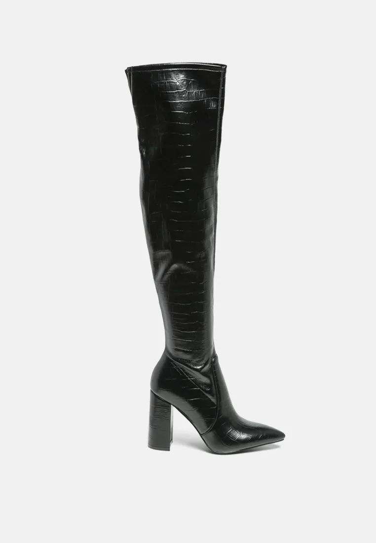 Pokey Suede Over The Knee Block Heeled Boots By Ruw
