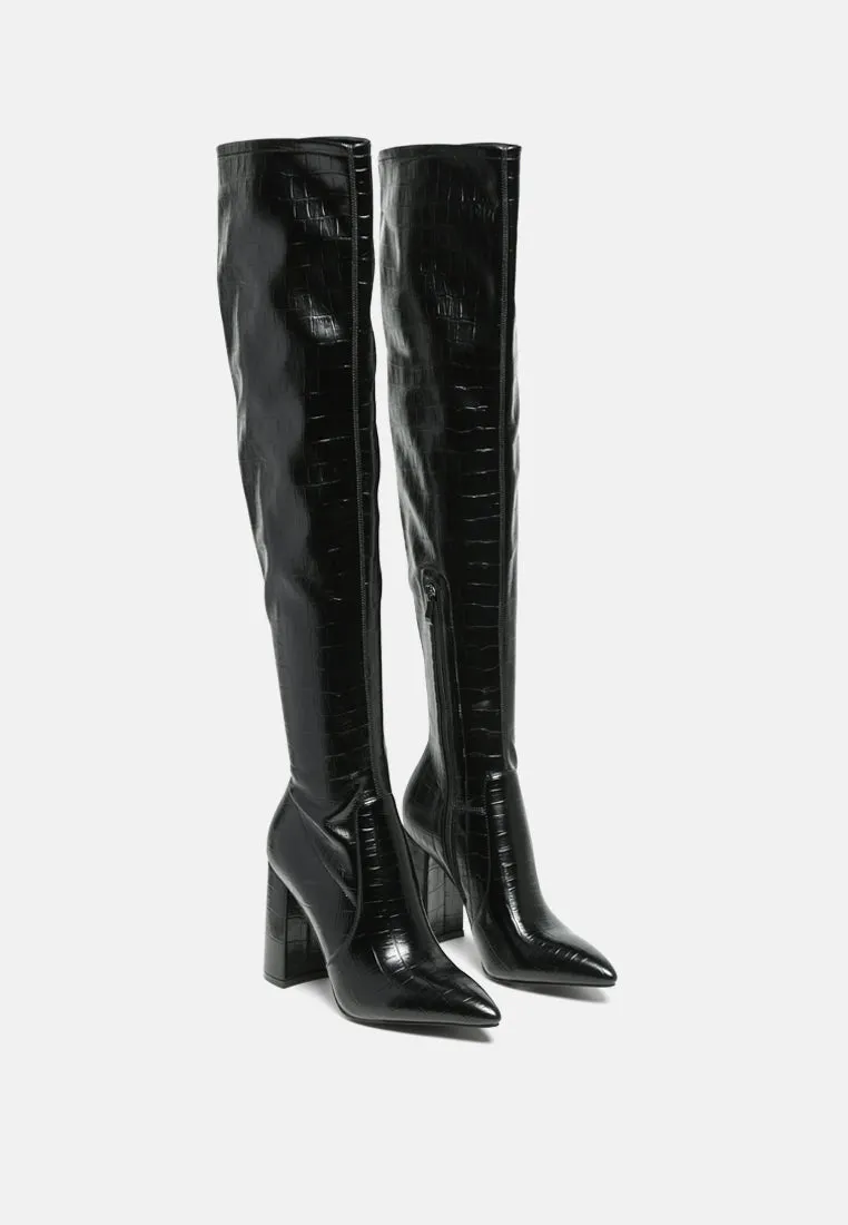 Pokey Suede Over The Knee Block Heeled Boots By Ruw