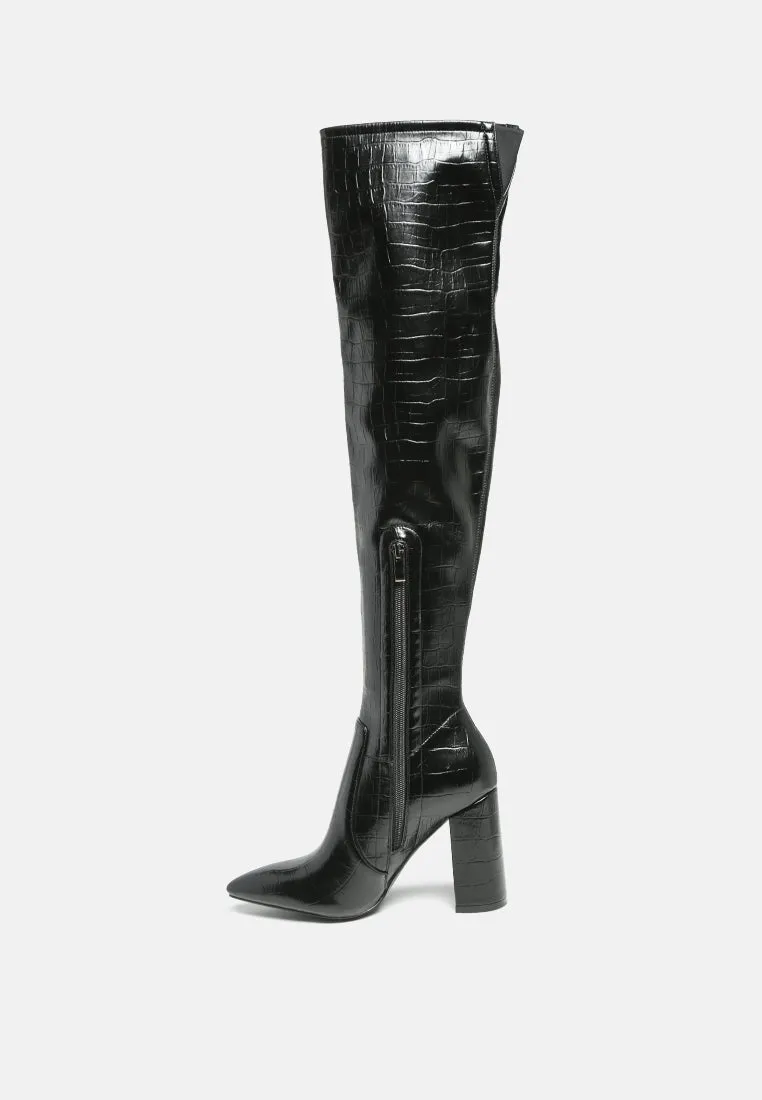 Pokey Suede Over The Knee Block Heeled Boots By Ruw