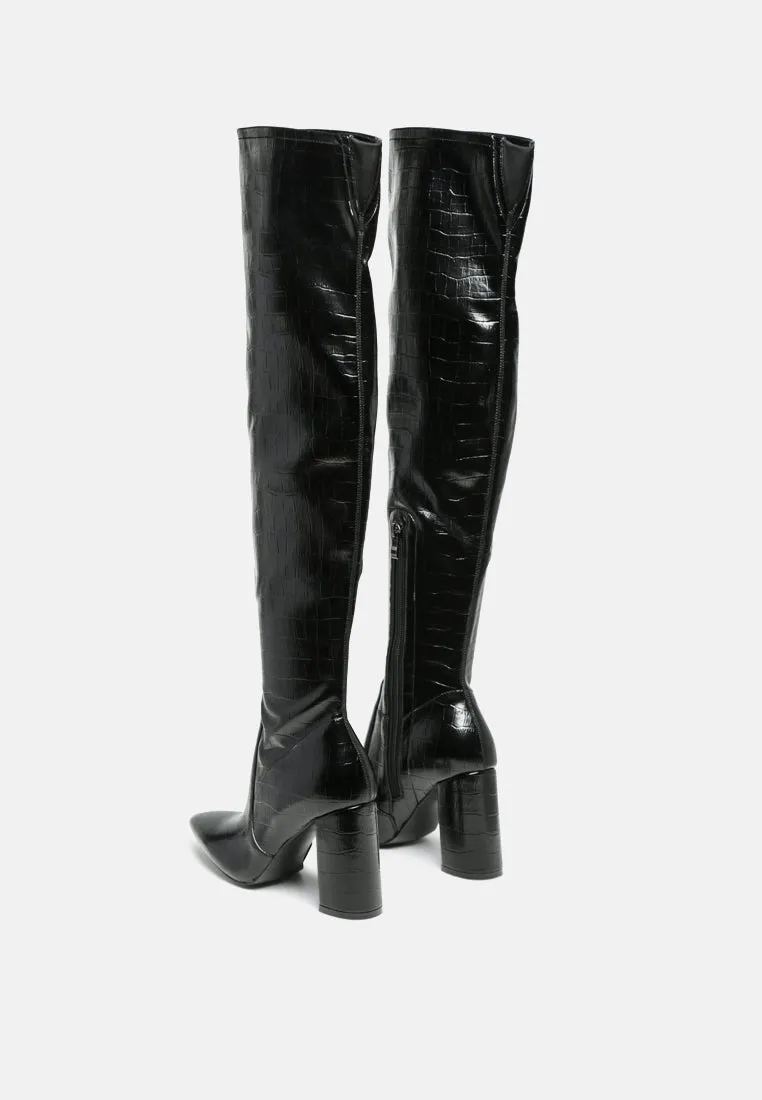 Pokey Suede Over The Knee Block Heeled Boots By Ruw