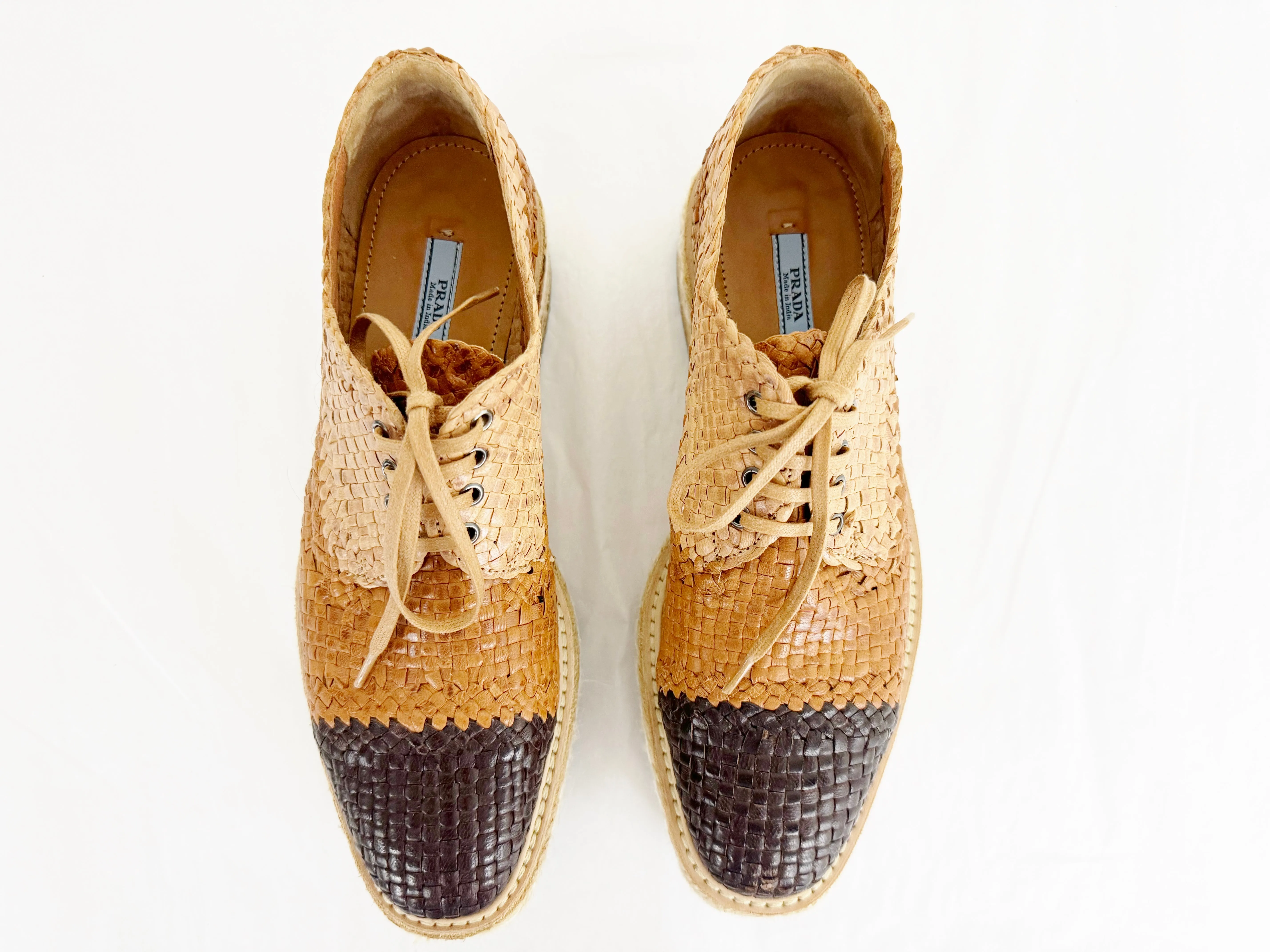 Prada Leather Woven Espadrille Size 7