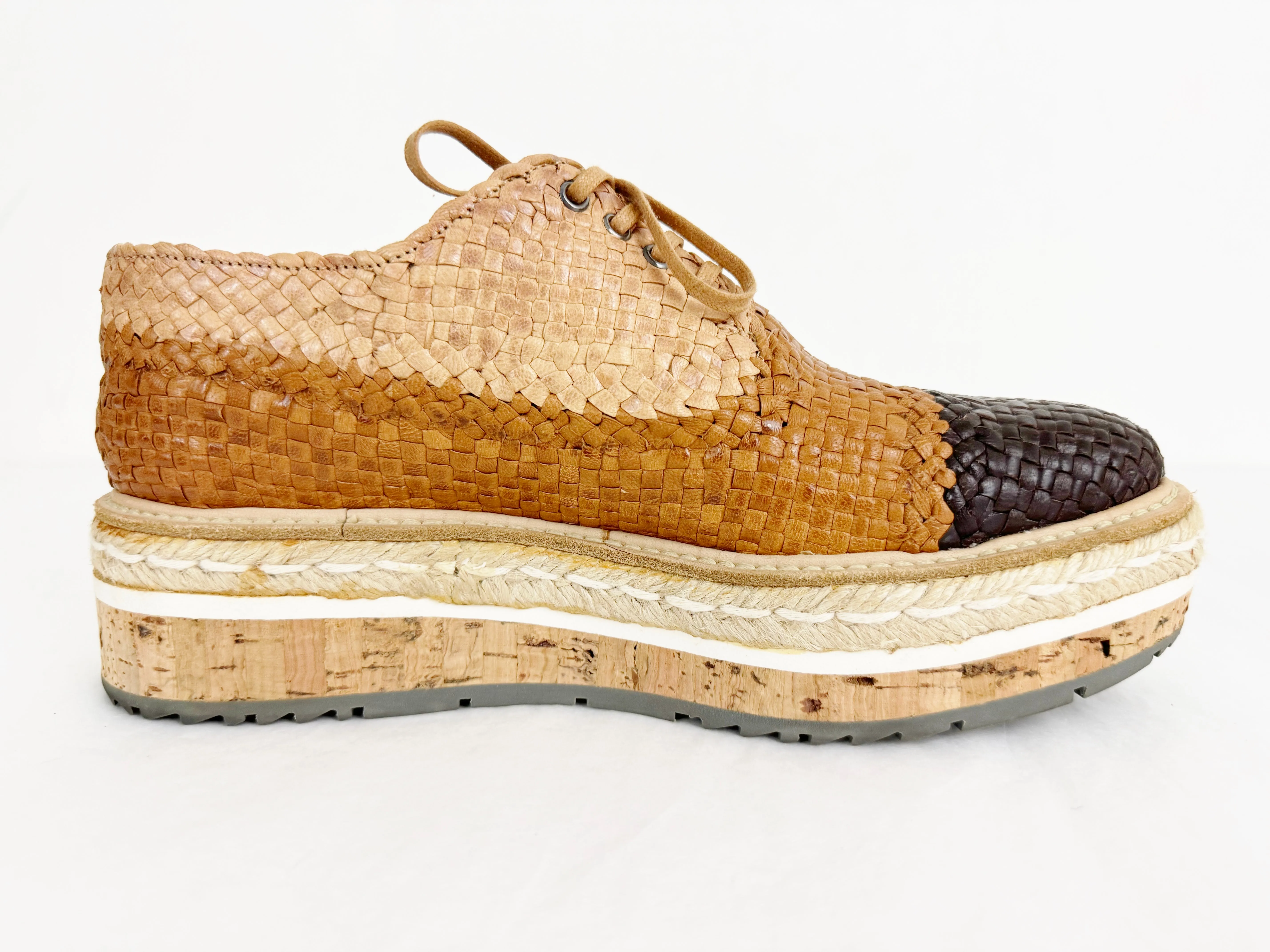 Prada Leather Woven Espadrille Size 7