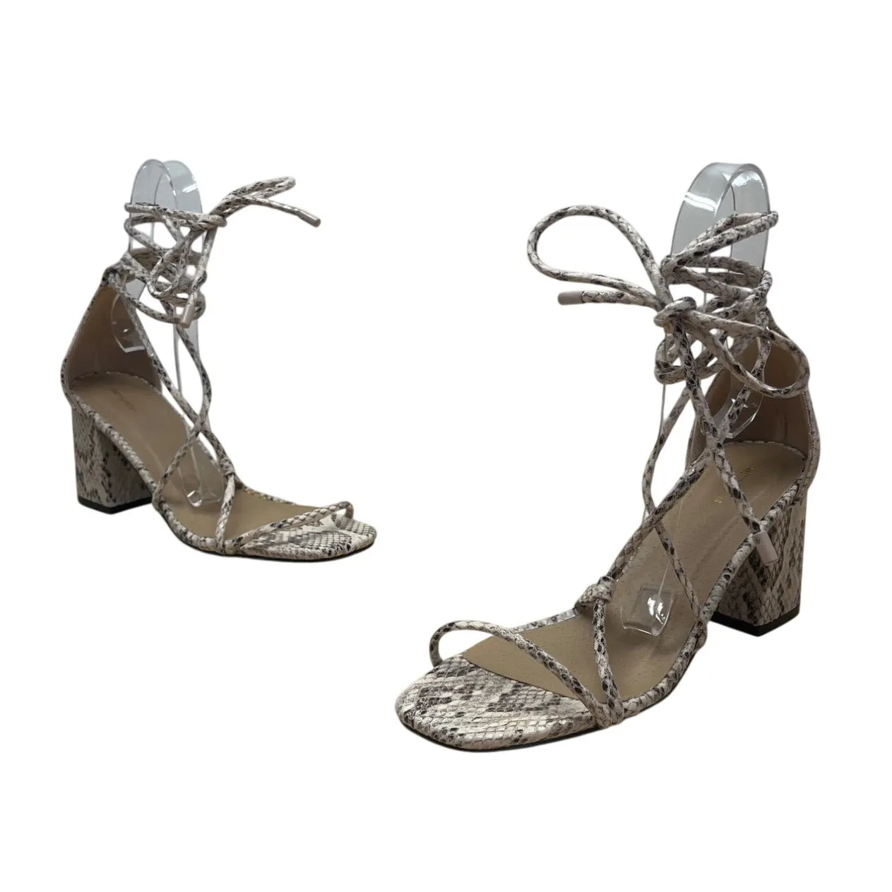 PrettyLittleThing Snake Print Lace-Up Block Heel Sandals Sz US 6/ UK 4/  EU37
