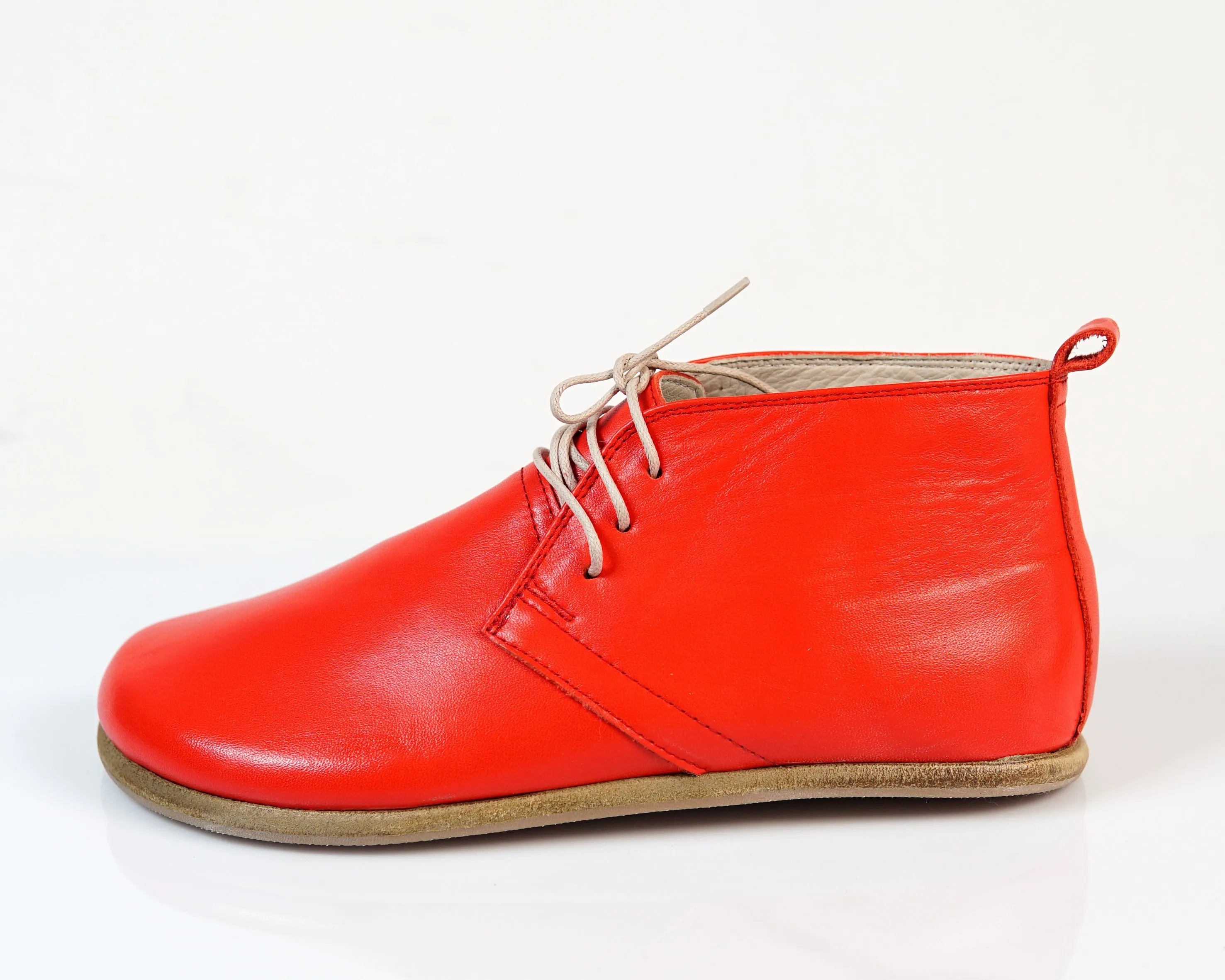 Red Ankle Boots Wide Barefoot Smooth Leather Handmade Shoes
