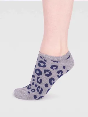 Reese Bamboo Leopard Trainer Socks in Grey by Thought, Size 4-7