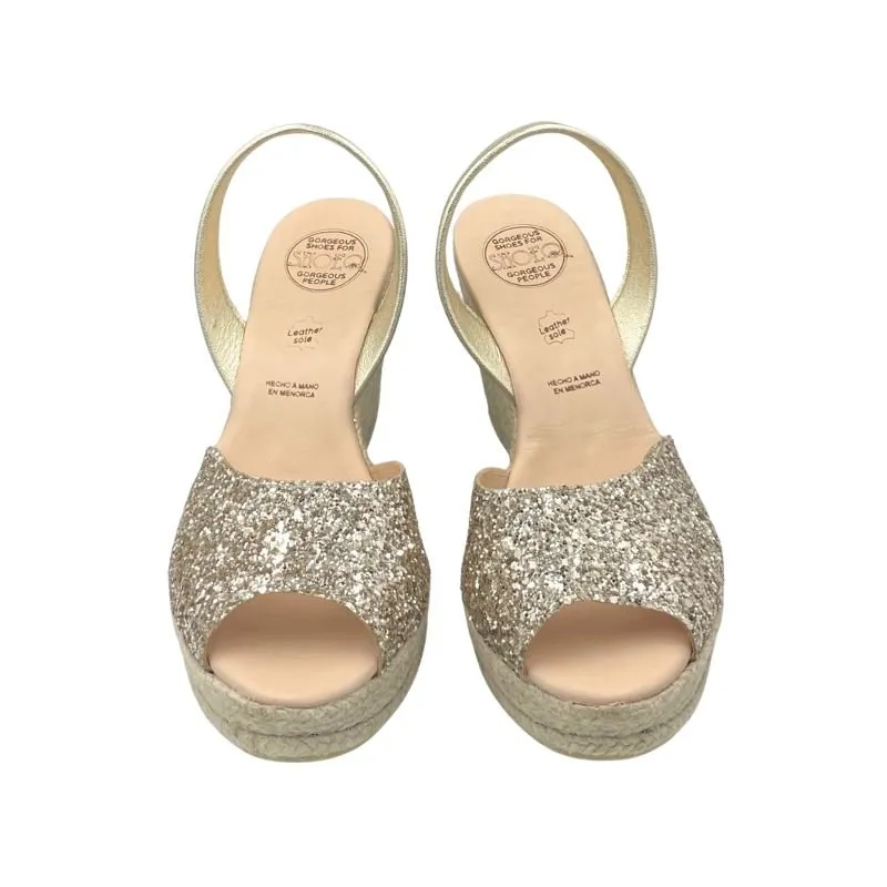 Roxy Espadrille Wedge in Champagne Glitter