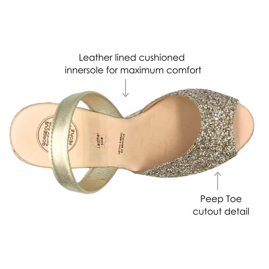 Roxy Espadrille Wedge in Champagne Glitter