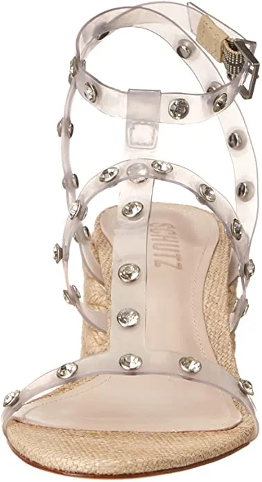 SCHUTZ Women's Flat Sandals, Transparente/Almond Buff, 8.5