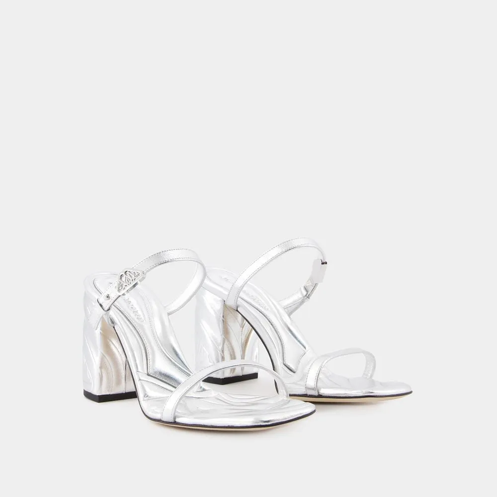 Seal Heeled Sandals - Leather - Silver