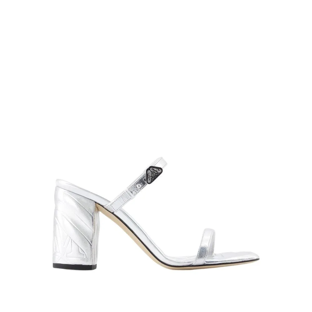 Seal Heeled Sandals - Leather - Silver