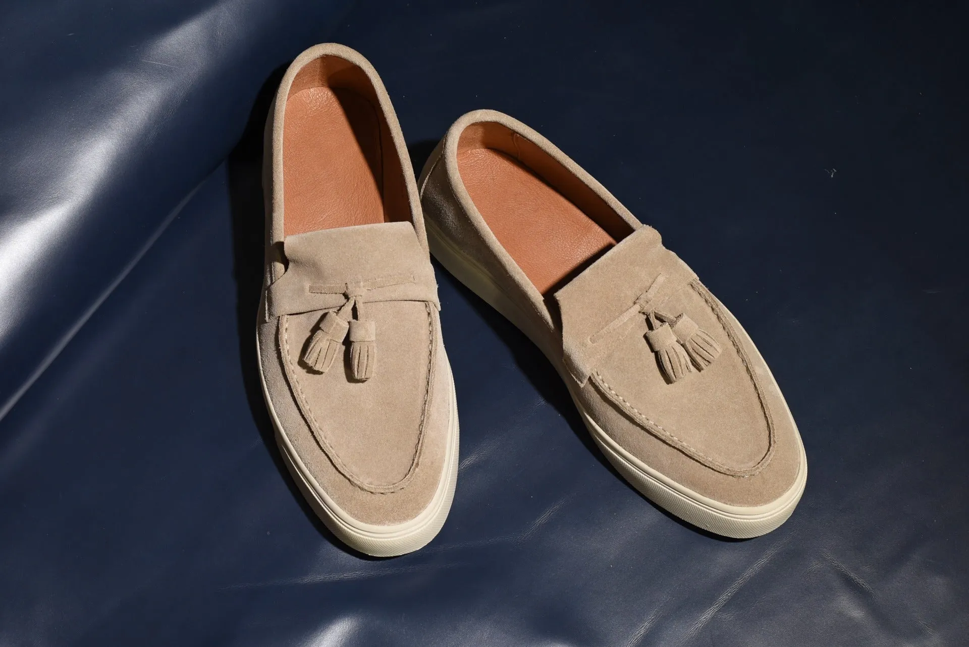 “Sirius” Tasseled Loafer, Beige Comfort Shoes, Vibram Cup Sole, US size 5 1/2 ~ 10