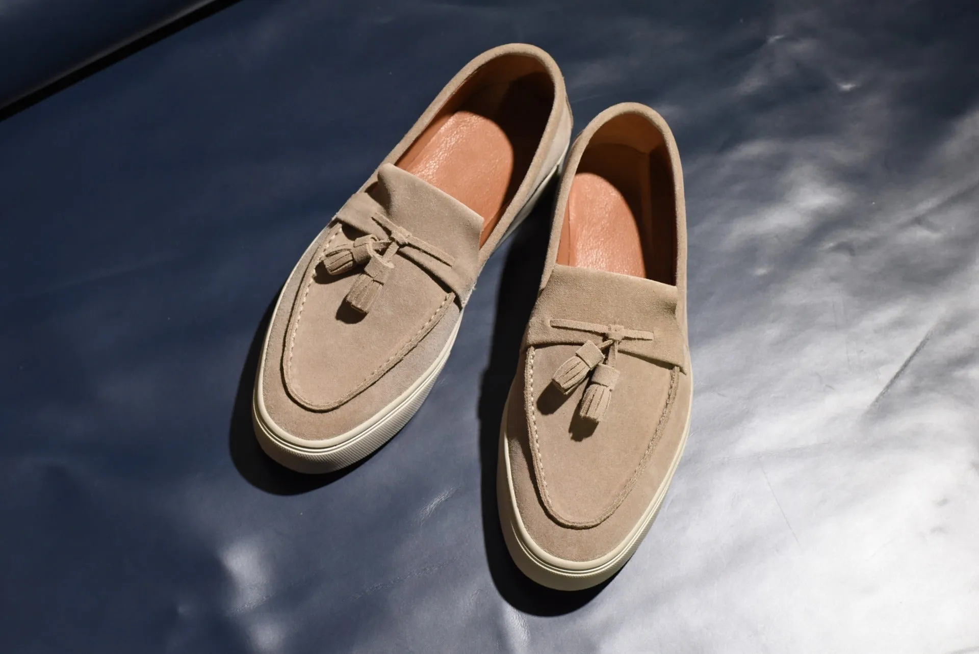 “Sirius” Tasseled Loafer, Beige Comfort Shoes, Vibram Cup Sole, US size 5 1/2 ~ 10